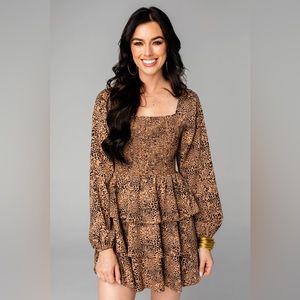 Buddy Love Leopard Smocked Mini Dress